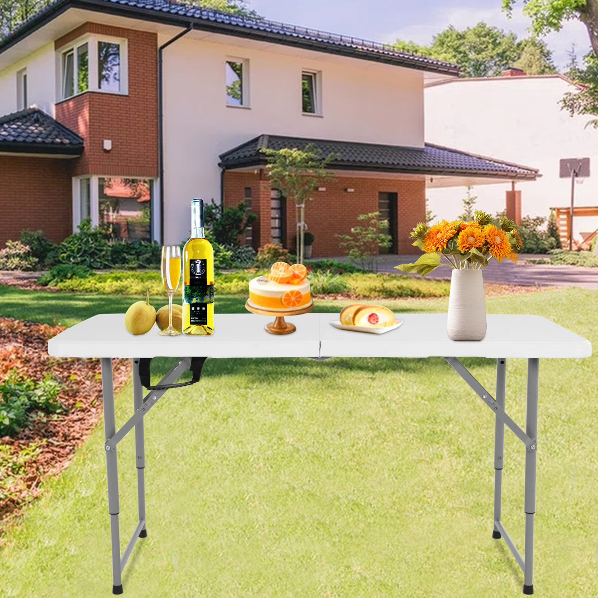 White 4 ft Folding Plastic Table with Handle E799408