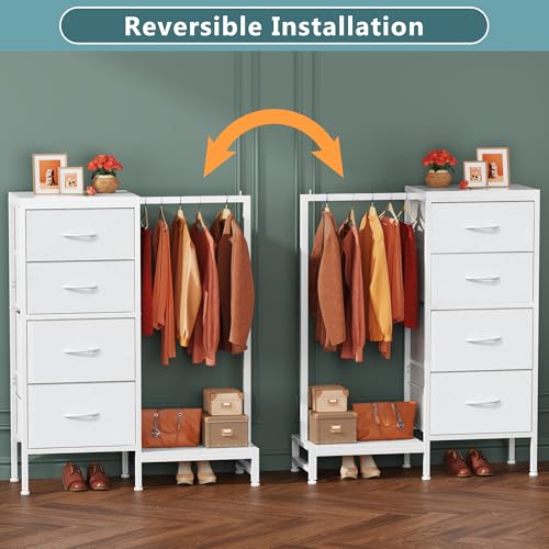 White 4 Drawer Dresser with Hanging Rack J94514