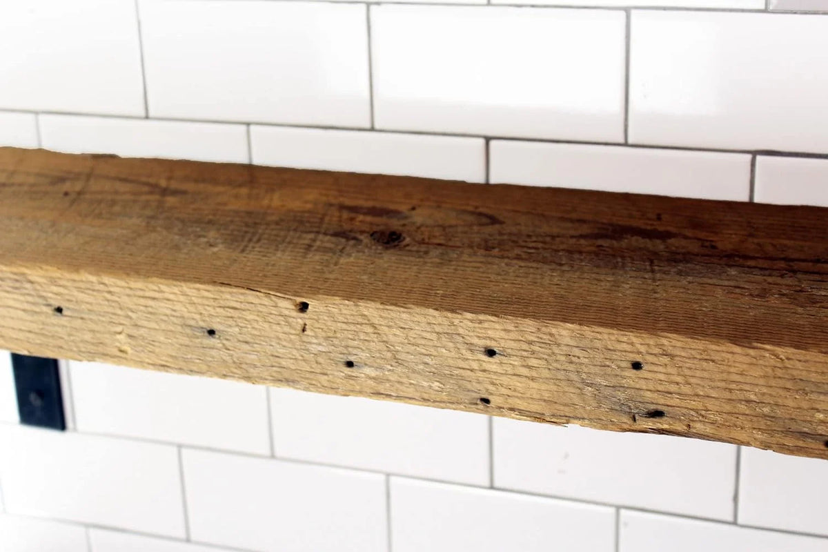 Reclaimed Wood Mantel Shelf with Steel Angle Brackets Z1796