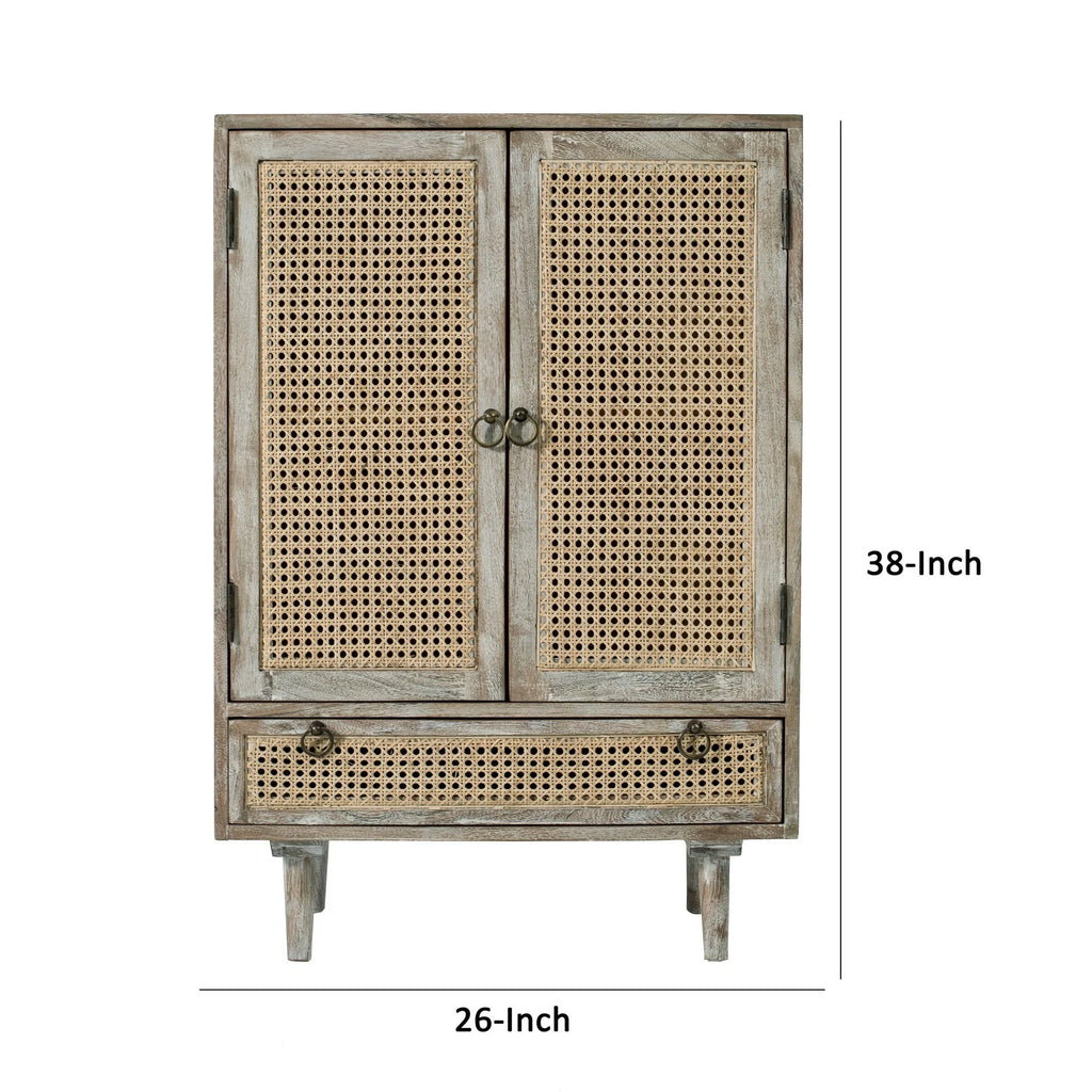 38 Inch Acacia Wood Cabinet with Cane Front F222
