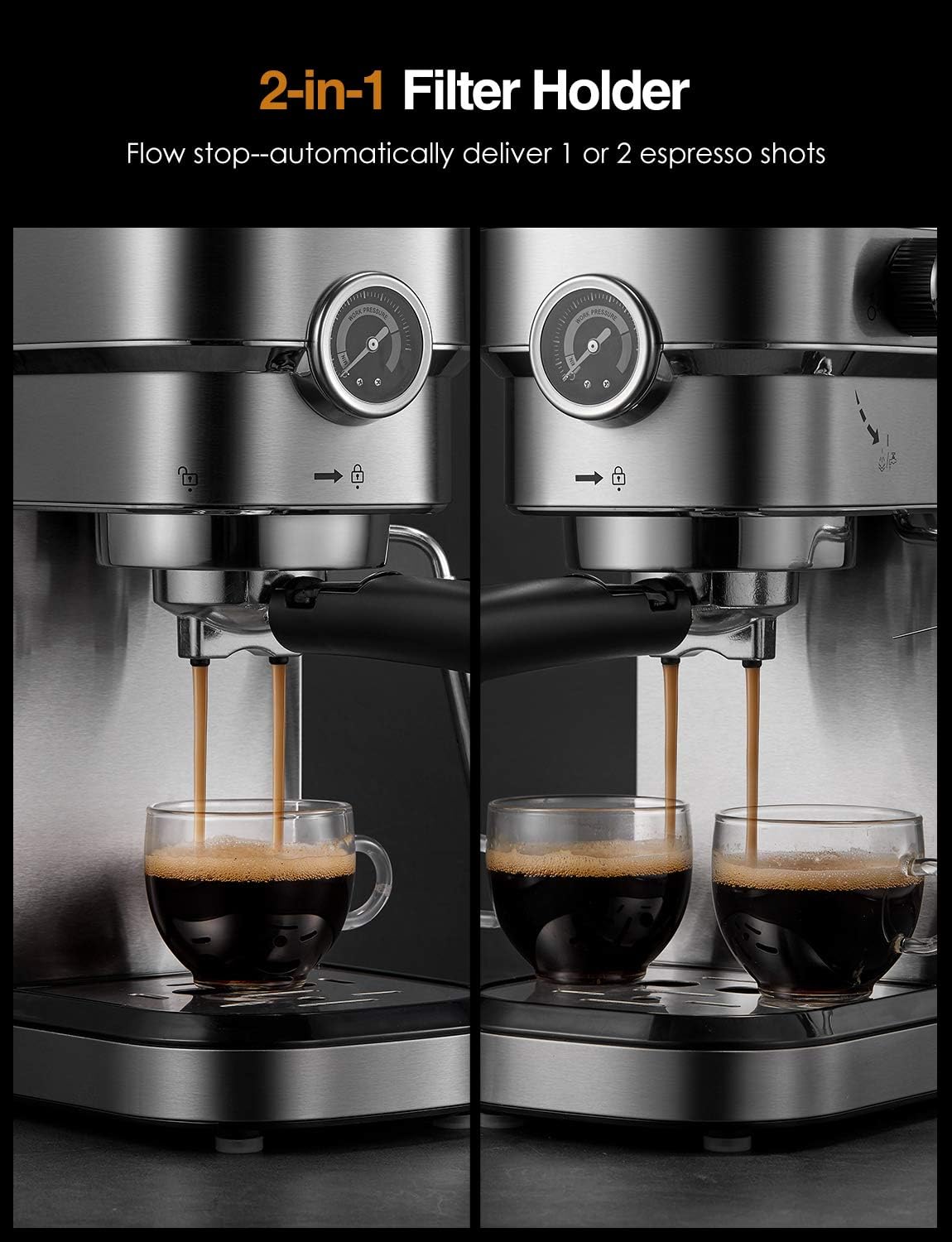 15 Bar Espresso and Cappuccino Maker with Milk Frother Wand W87594