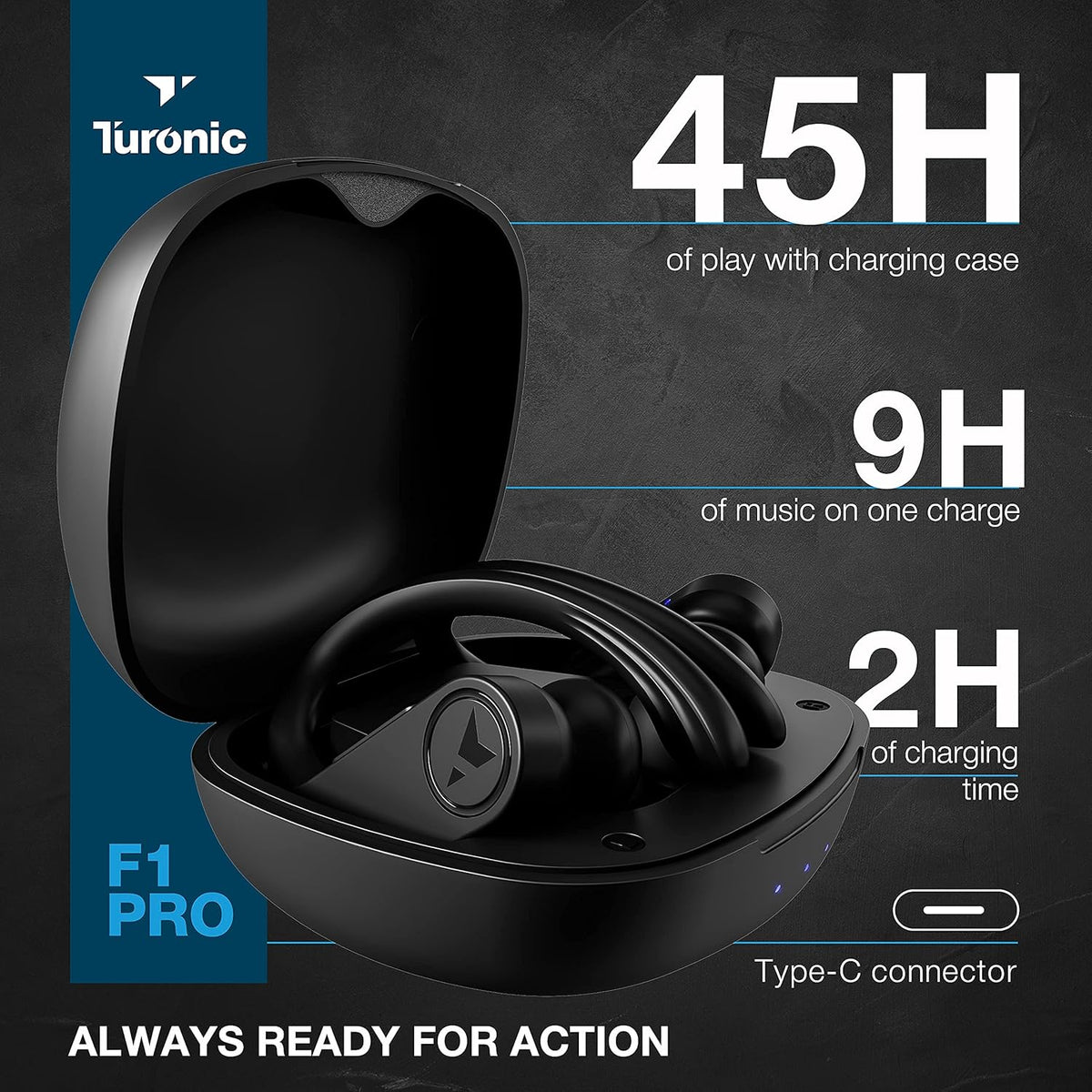 Black Pack of 2 Wireless Earbuds with Charging Case V664