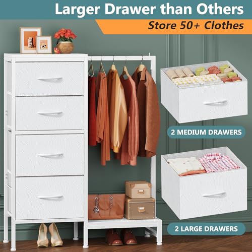 White 4 Drawer Dresser with Hanging Rack J94514