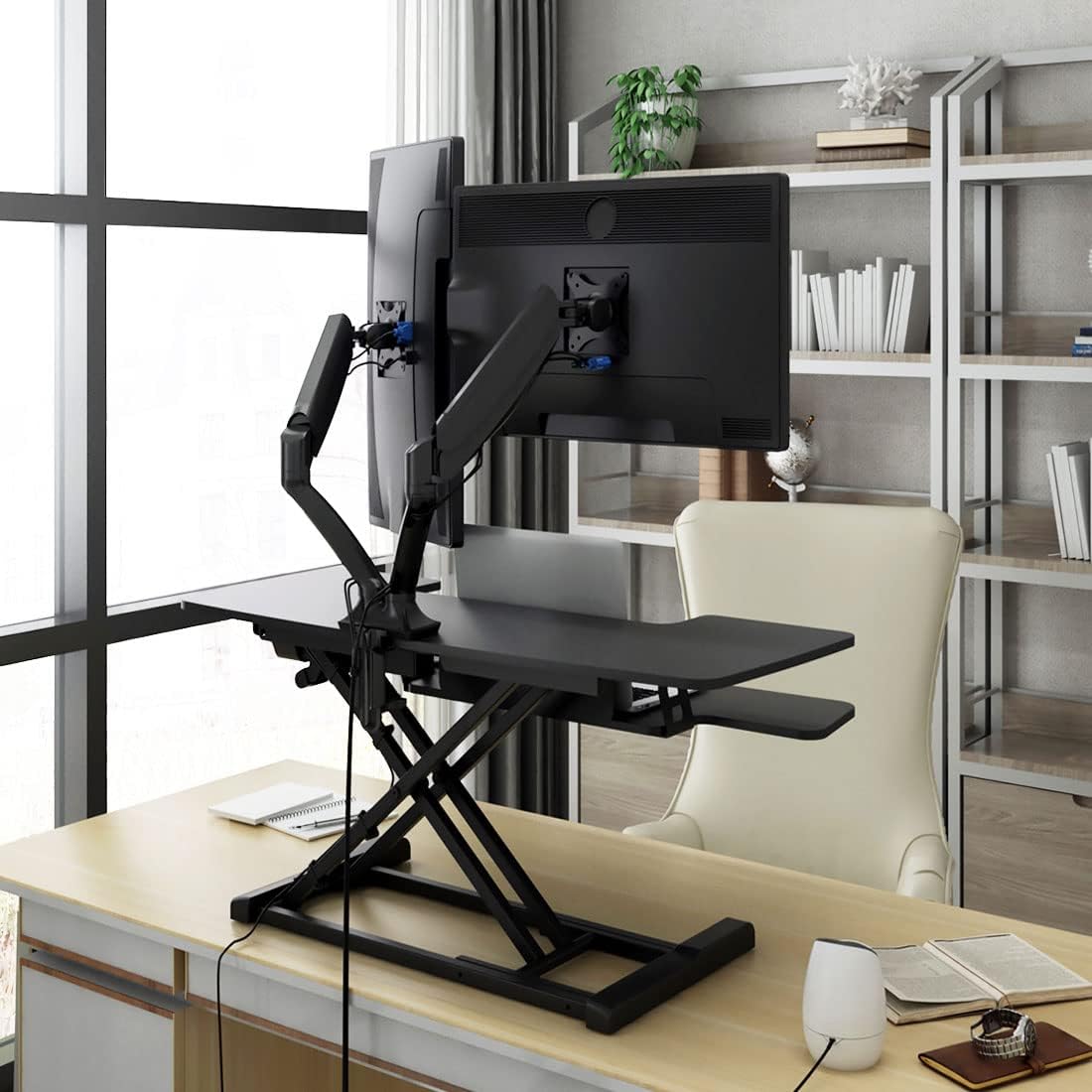 Electric Standing Desk Converter with Quick Release Keyboard Tray N82144