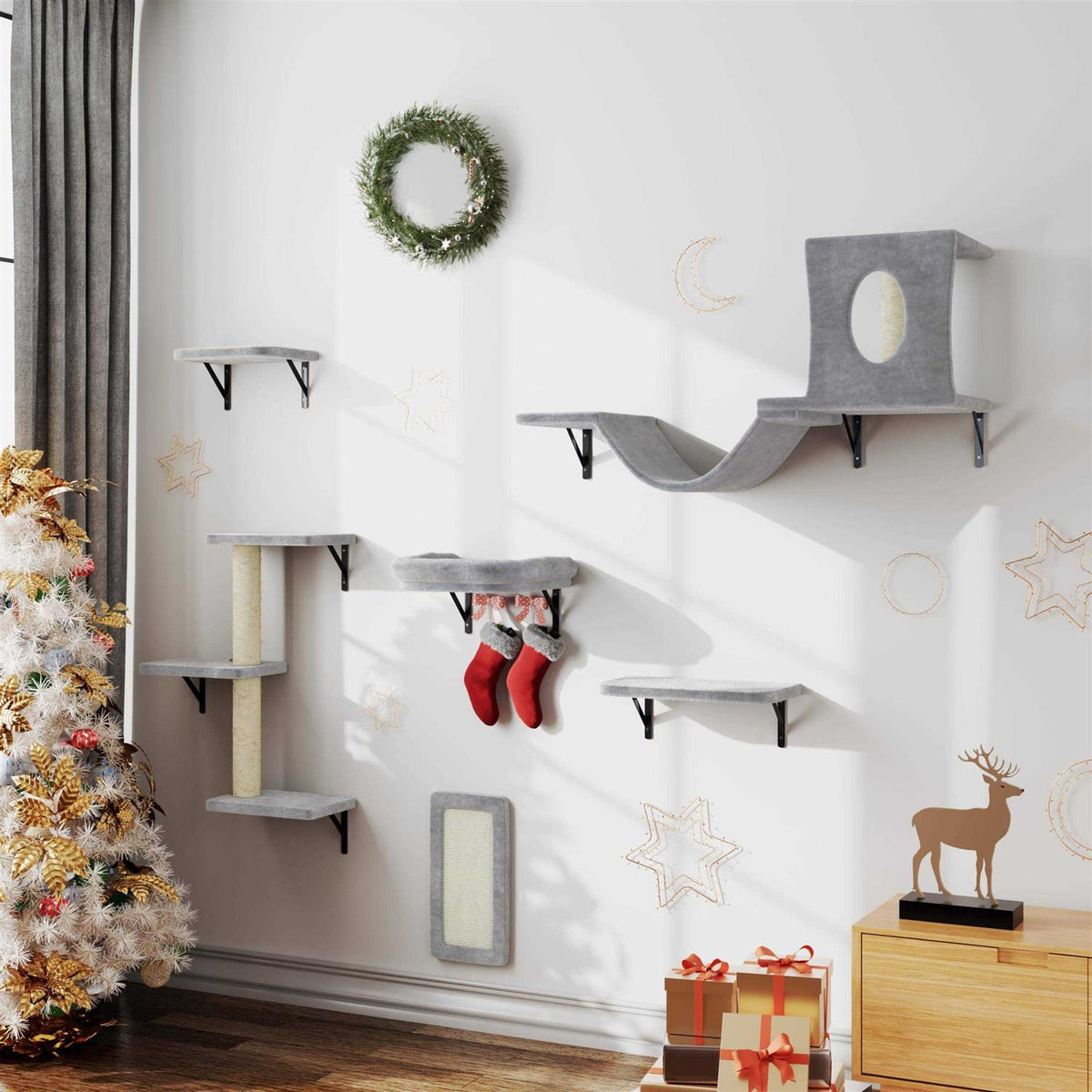 6 Pcs Wall-Mounted Cat Shelves U211