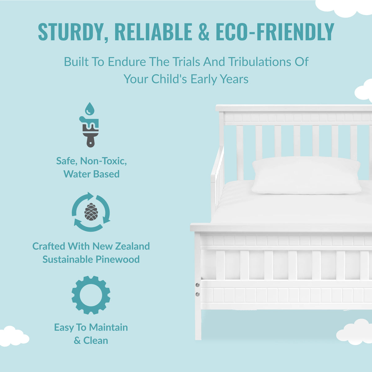 White Toddler Bed made with Sustainable New Zealand Pinewood C412099