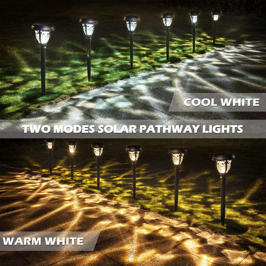 8 Pack 2 Modes Metal Glass Waterproof Solar Pathway Lights H576