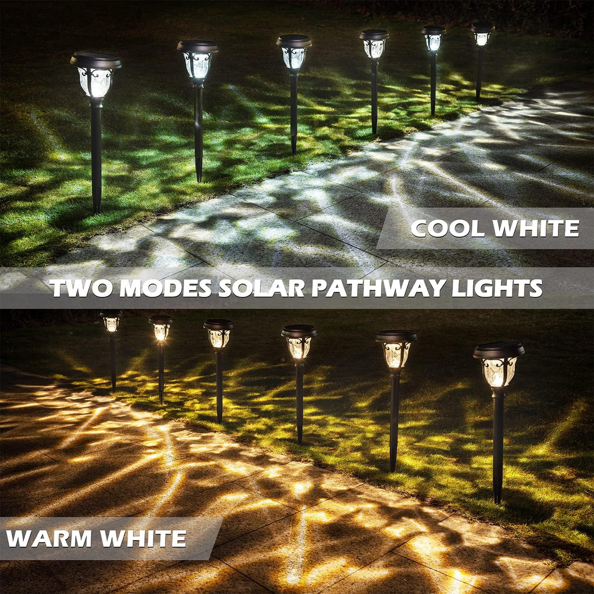 8 Pack 2 Modes Metal Glass Waterproof Solar Pathway Lights H576