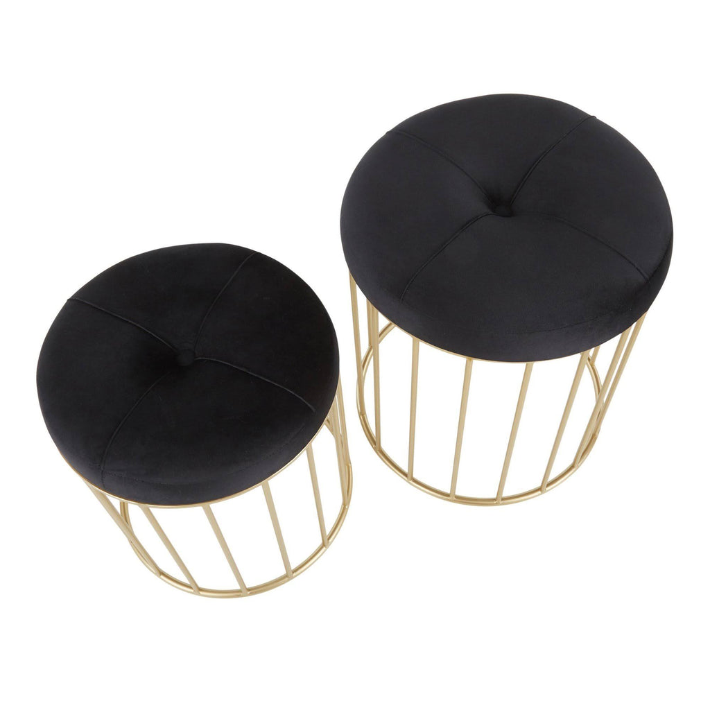 Gold Metal Pink Velvet Nesting Ottoman Set O49474