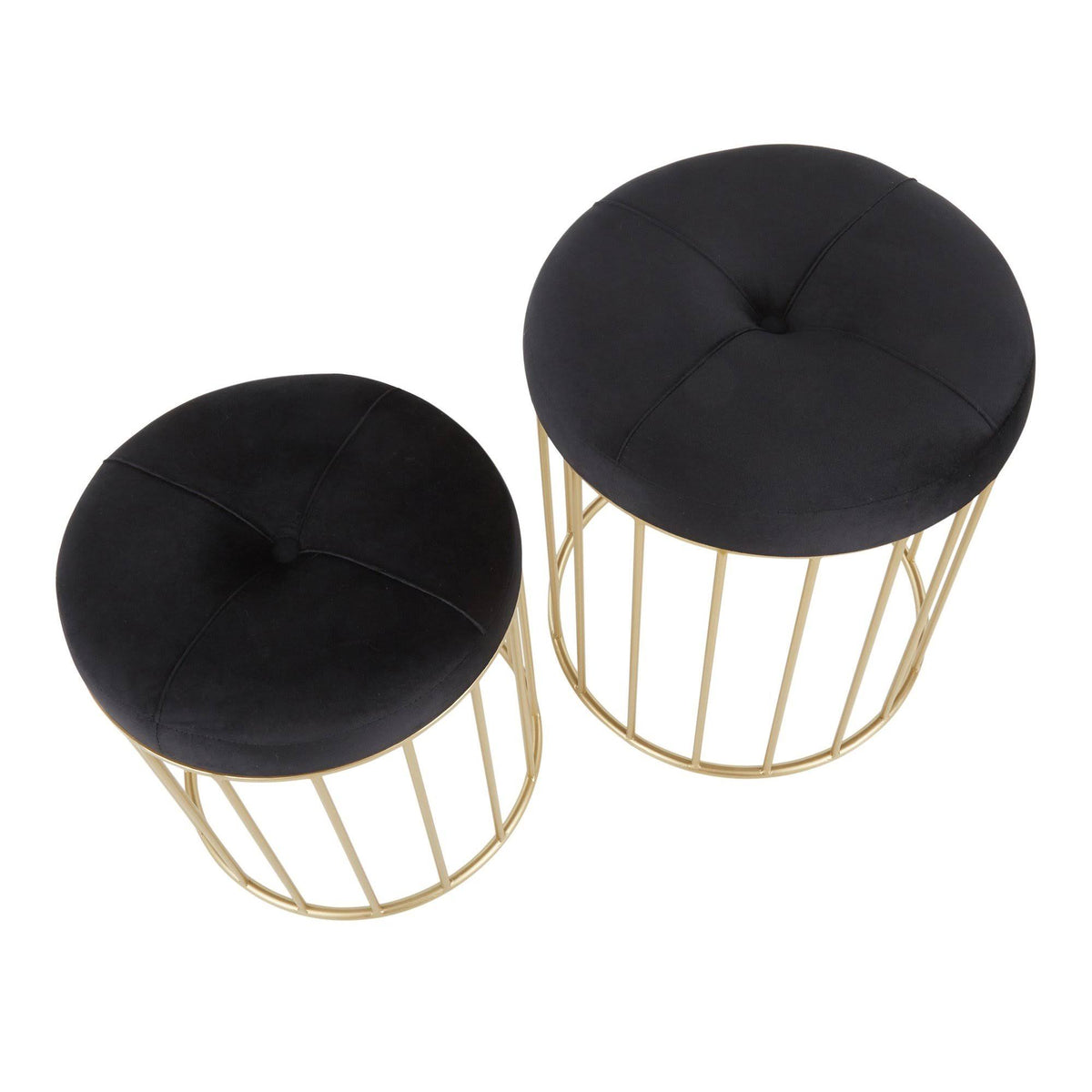 Gold Metal Pink Velvet Nesting Ottoman Set O49474