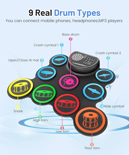 Electronic Drum Set with Headphone Jack, Built-in Speaker Drum Pedals and Sticks O308816