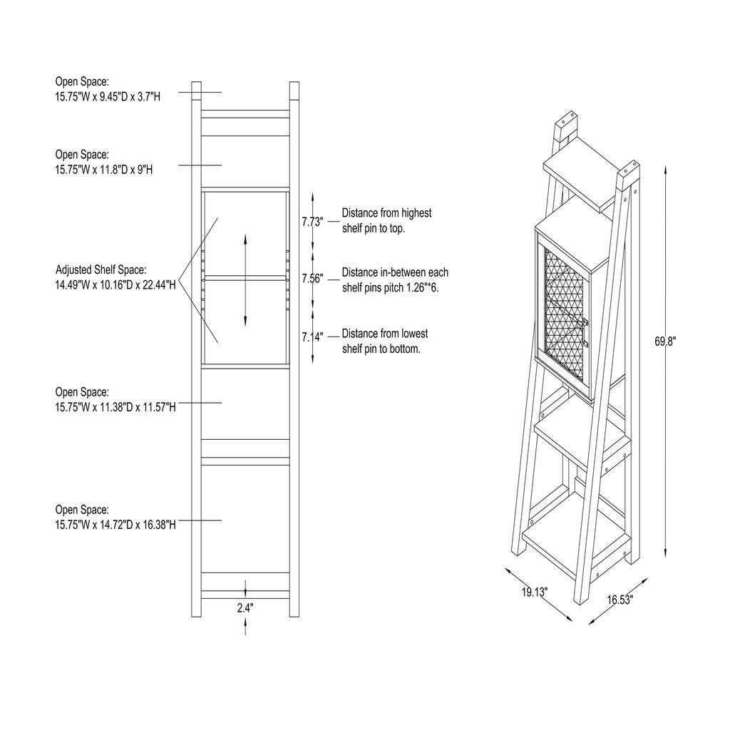 Reclaimed Oak Wood Tower Cabinet with Adjustable Shelf H393