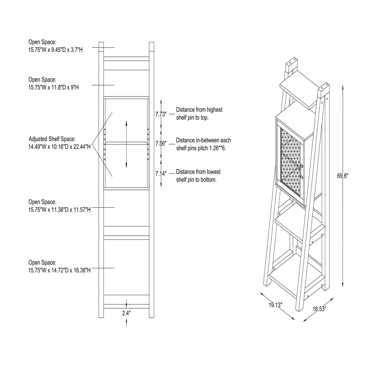 Reclaimed Oak Wood Tower Cabinet with Adjustable Shelf H393