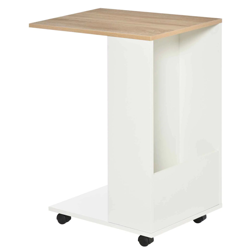 C-Shaped Sofa Side Table with Storage and Wheels I55770