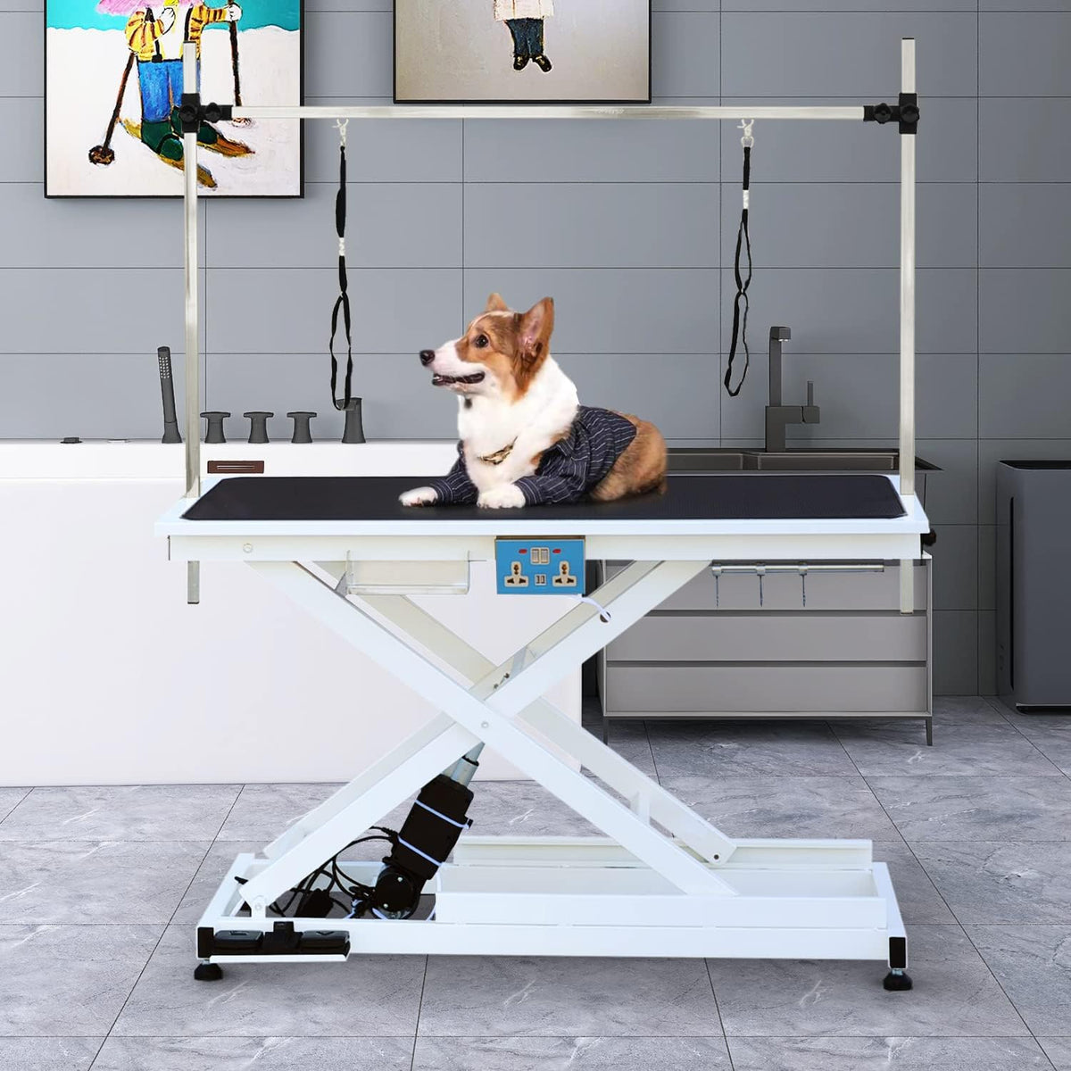 49.6" Electric Lift Pet Dog Grooming Table with Overhead Arm X7420