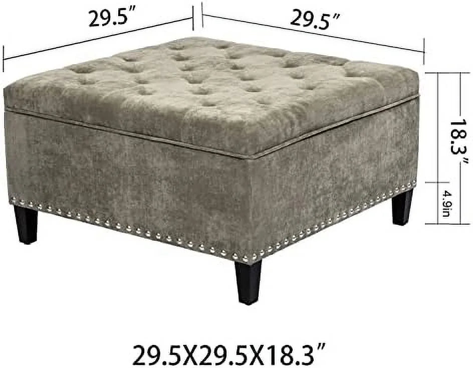 Square Upholstered Tufted Ottoman with Nailhead Trim C196