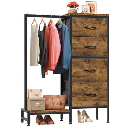White 4 Drawer Dresser with Hanging Rack J94514