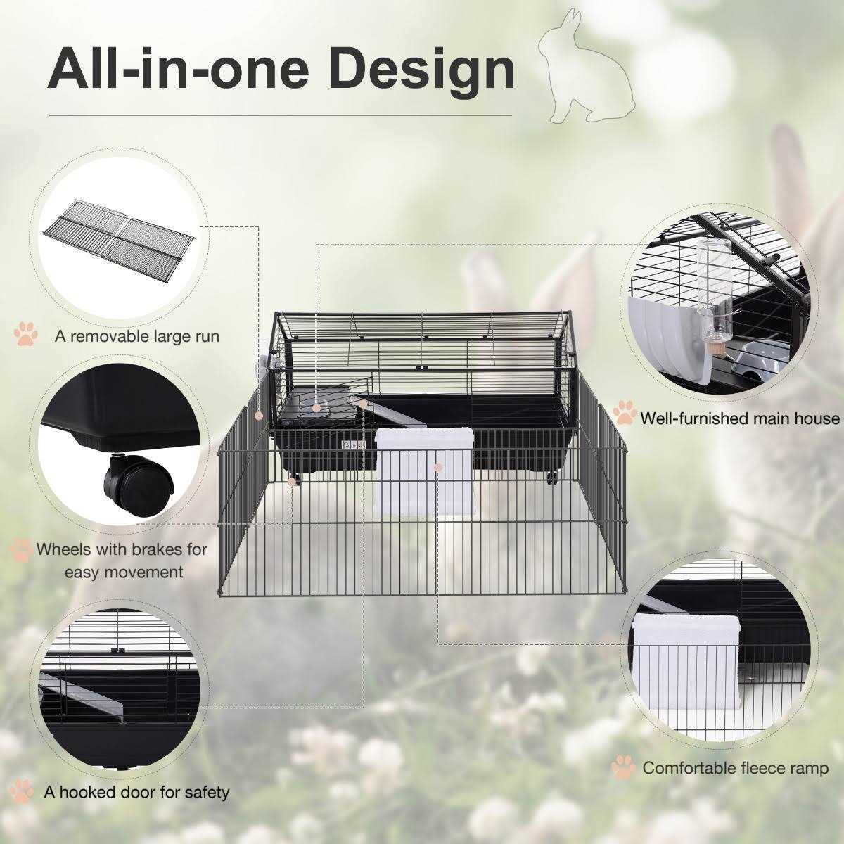 Rolling Metal Small Animal Hutch Cage with Main House and Run A663760