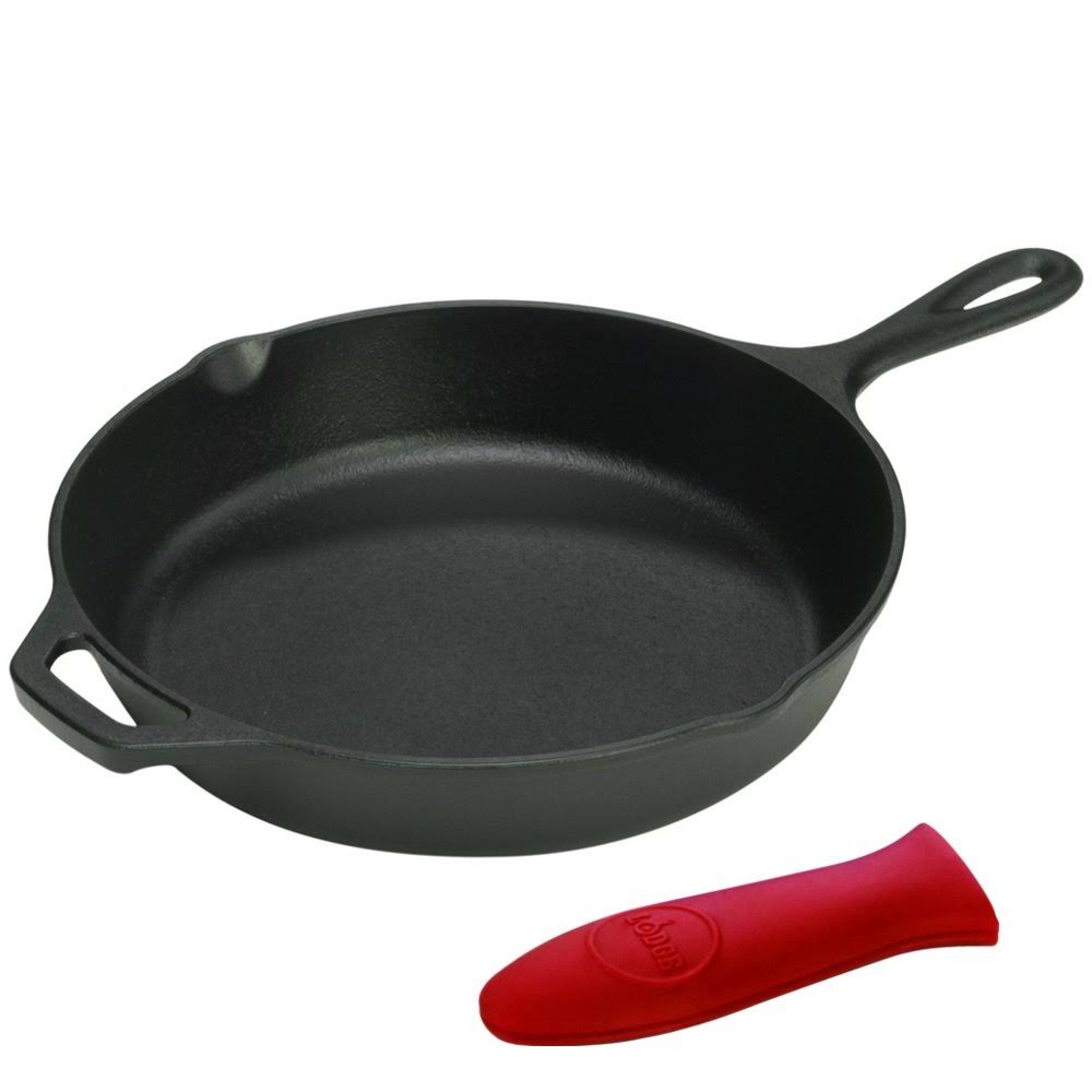 13.25 inch Cast Iron Skillet with Silicone Handle Holder E916