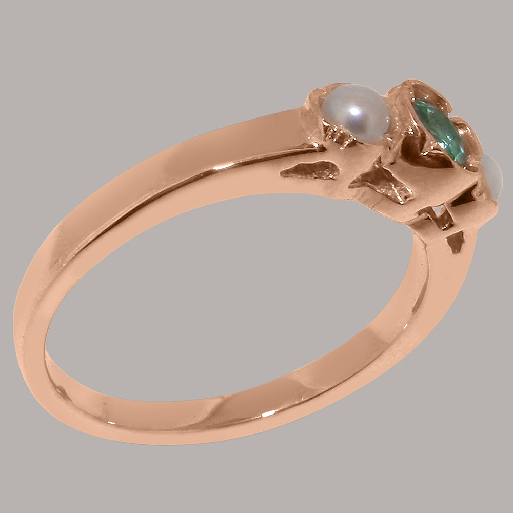 9k Rose Gold Emerald Cultured Pearl Ring I3220