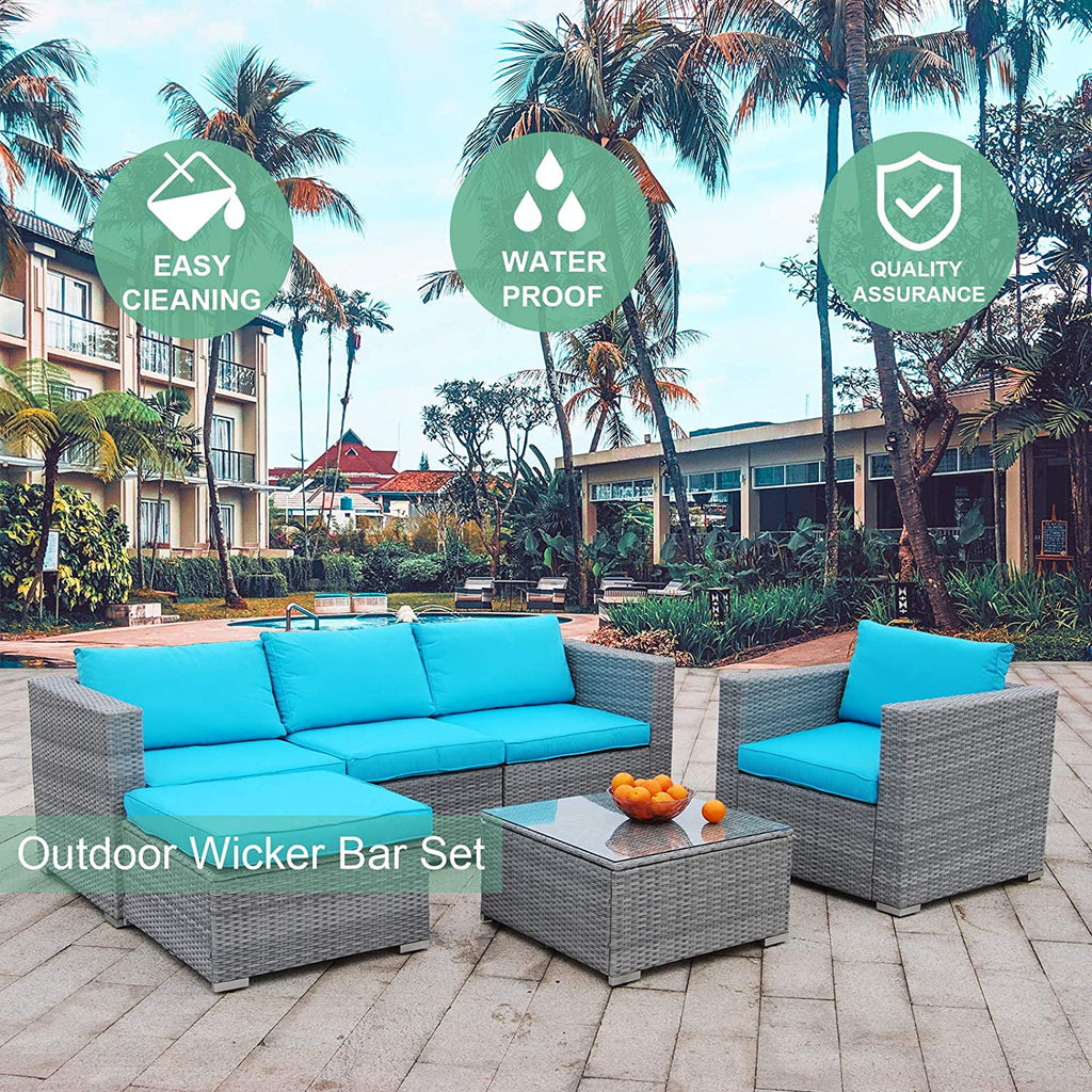 6 Pieces PE Rattan Wicker Outdoor Sofa Conversation Set with Cushions R7281