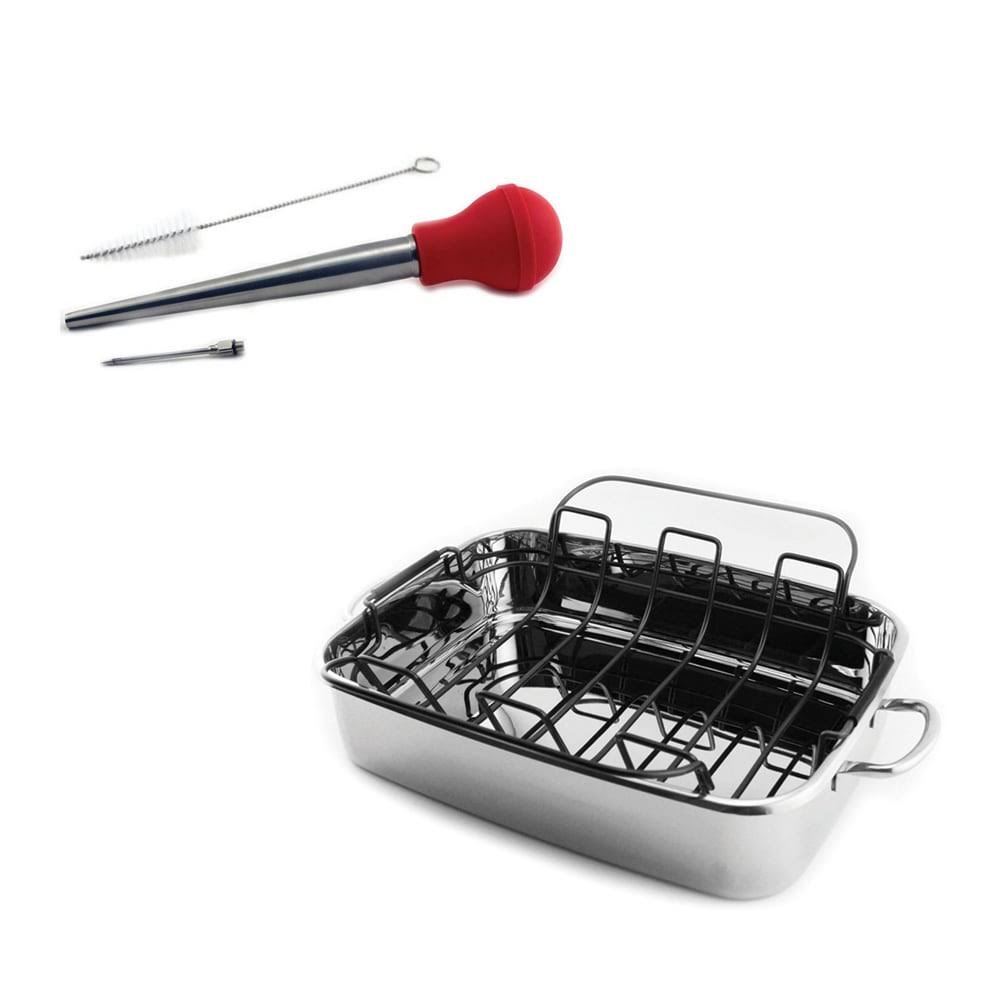 3PC Cast Covered Roast Pan Set with Turkey Baster and Injection Needle N5506