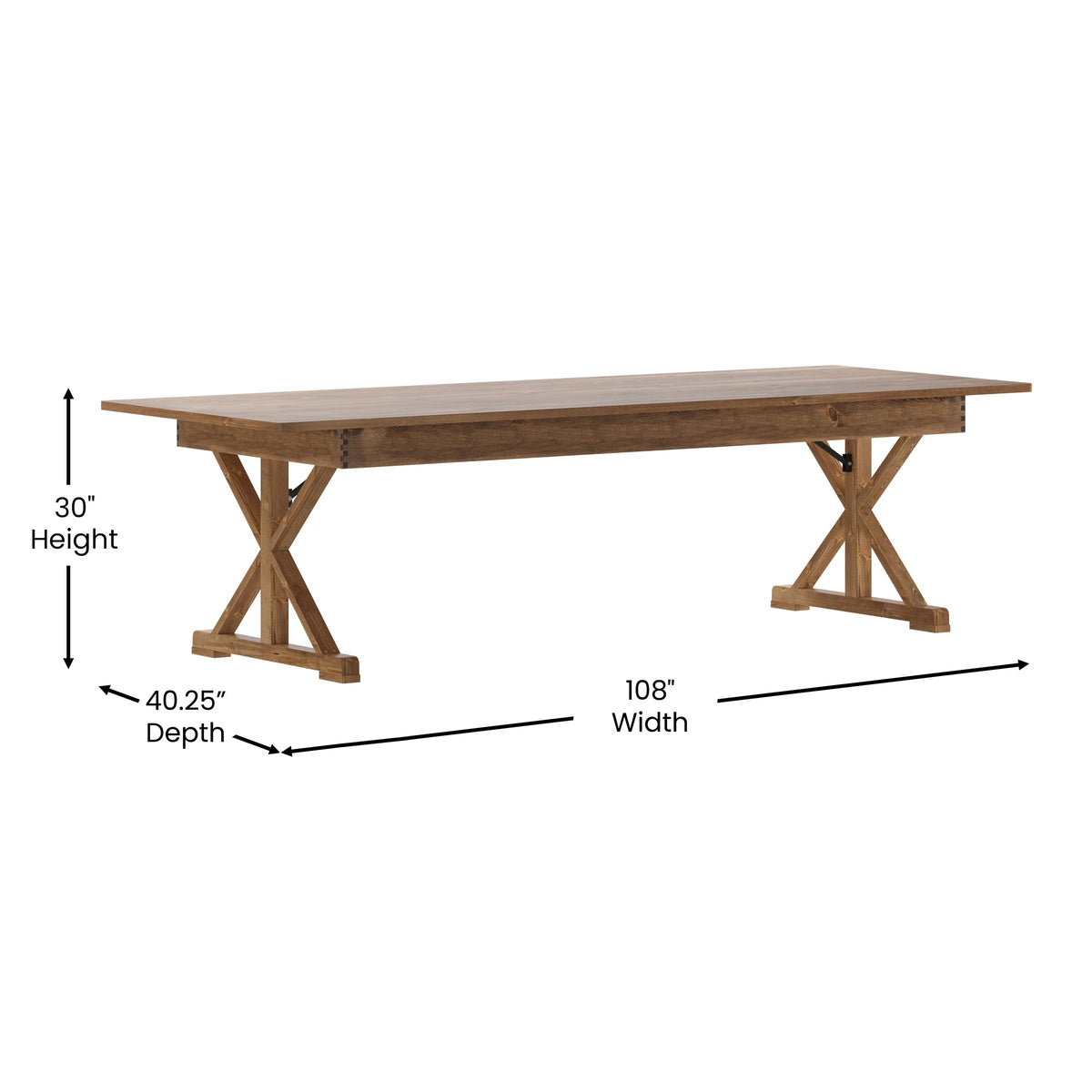 Rectangular Solid Pine Folding Farm Table with Crisscross Legs D28600