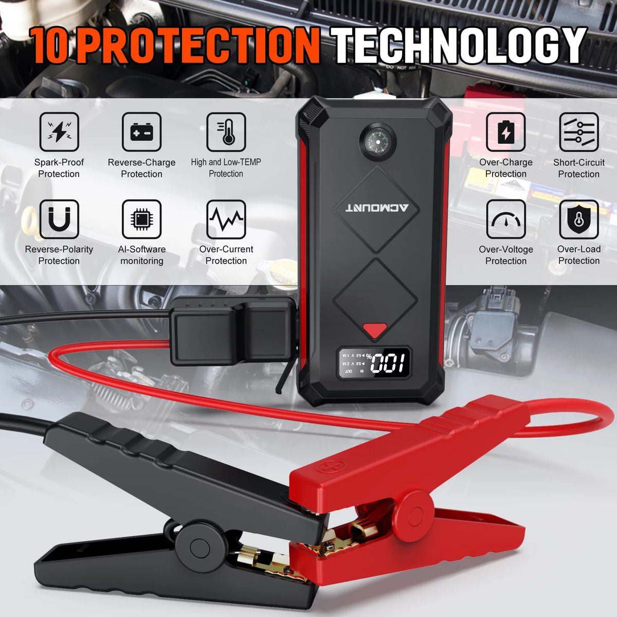 2000A 12V Portable Battery Jump Starter Box with LED Screen M7722
