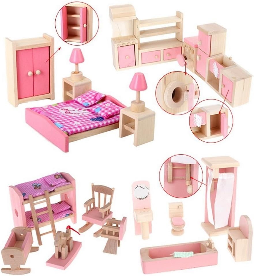 Pink Wooden Dollhouse Furniture Set G59138