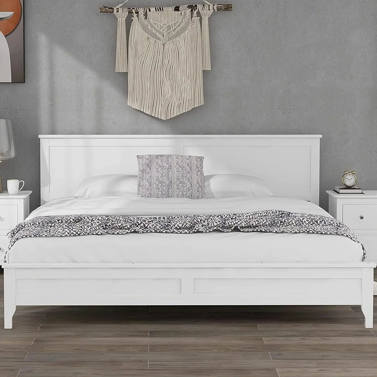 White King Size Wood Platform Bed Frame with Headboard S220994