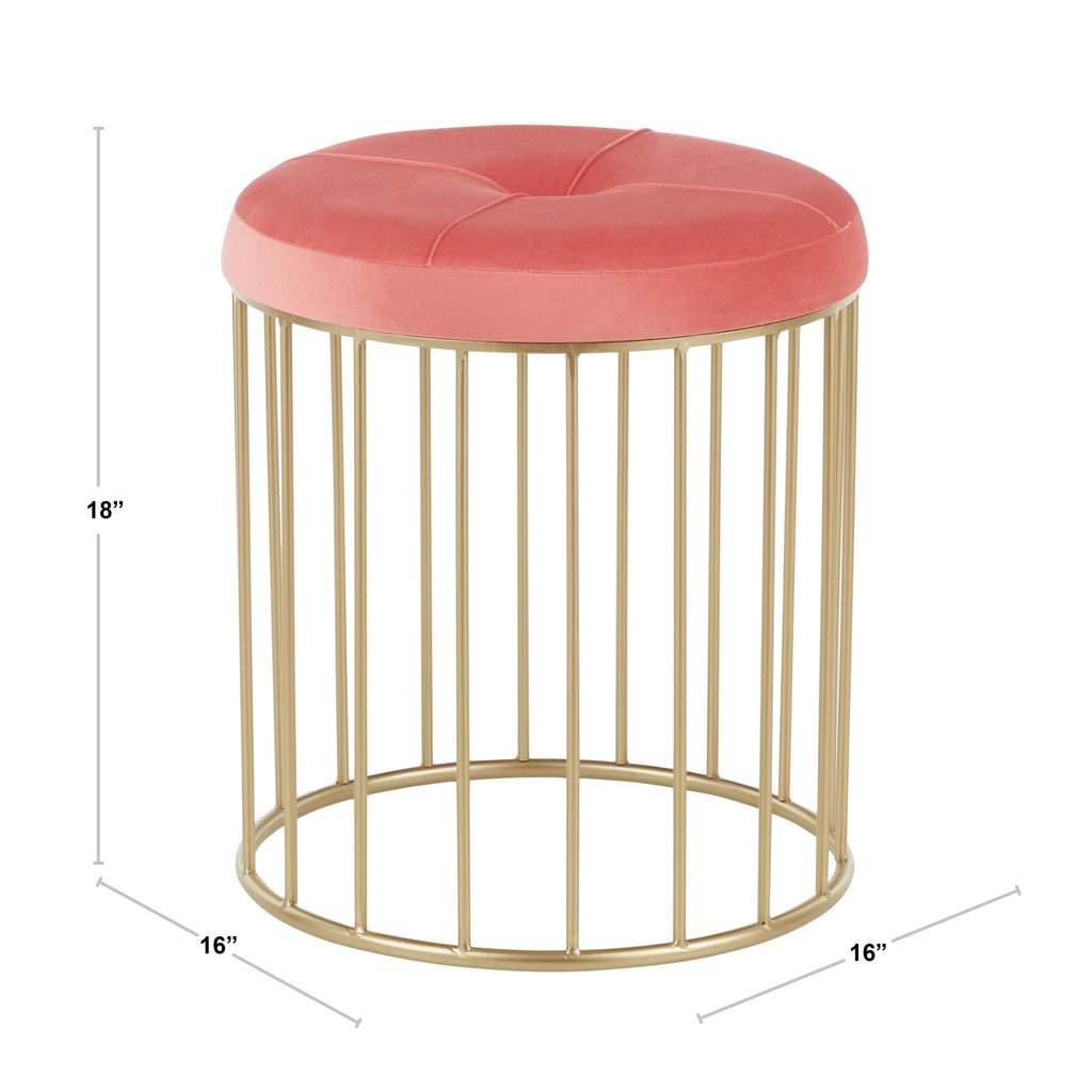 Gold Metal Pink Velvet Nesting Ottoman Set O49474