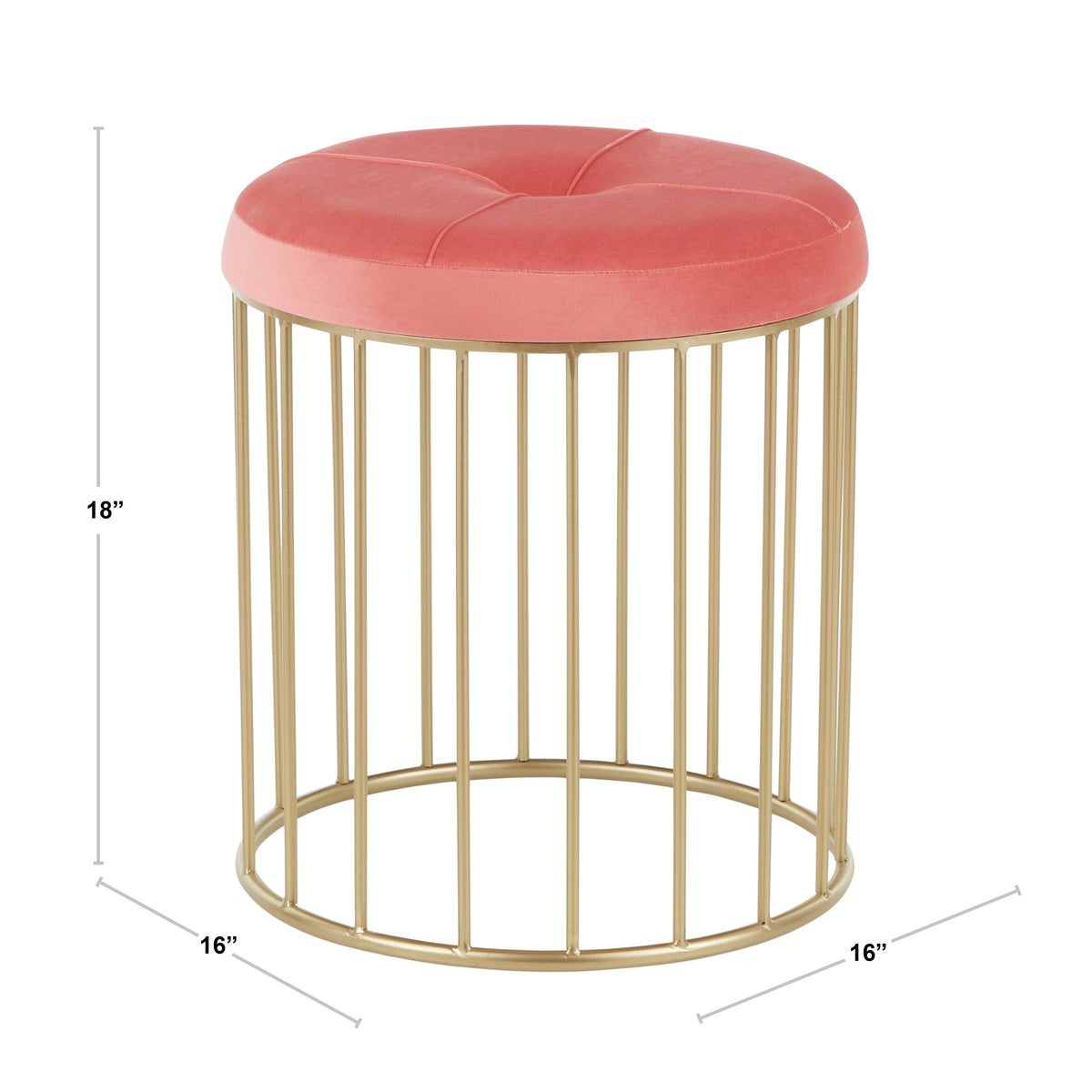 Gold Metal Pink Velvet Nesting Ottoman Set O49474