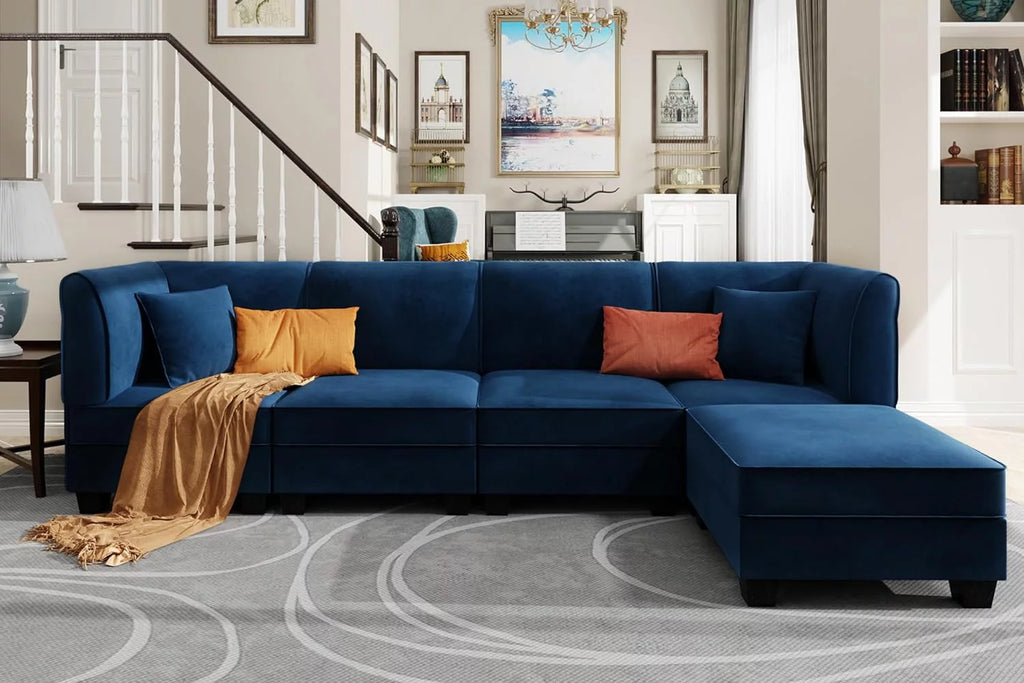 Velvet L-Shaped Sectional Sofa with Reversible Chaise C51680