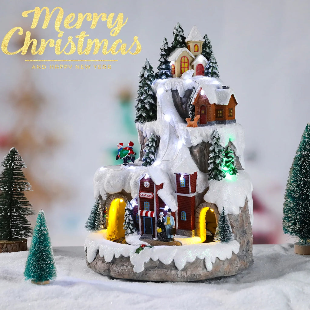 Christmas Village Houses Figurines with USB Motion and Lights G70803