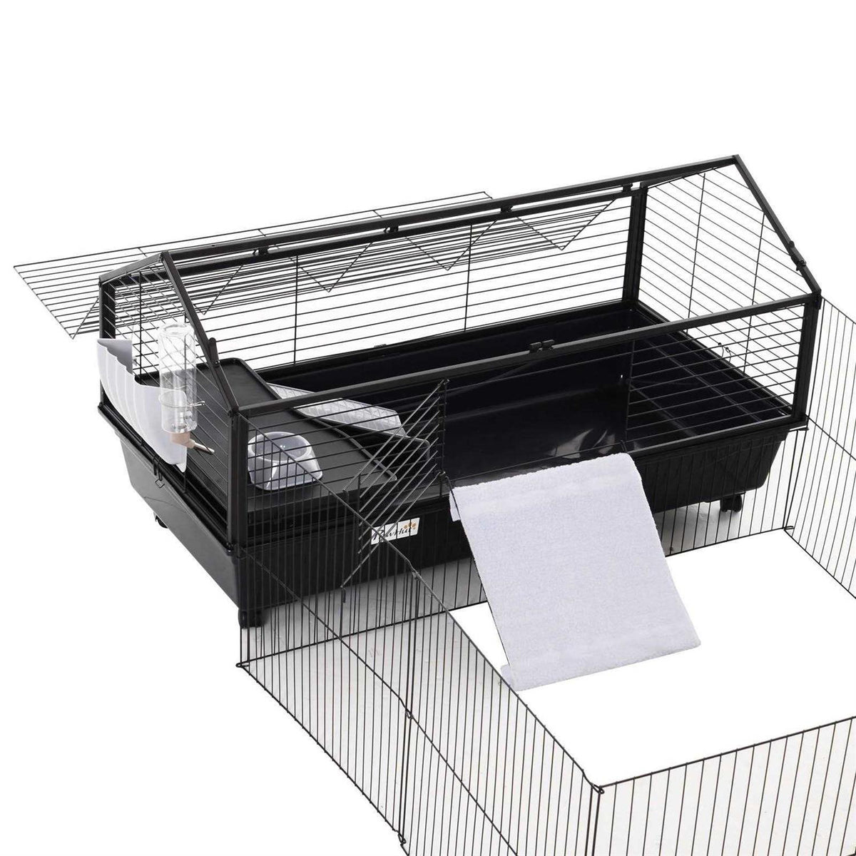 Rolling Metal Small Animal Hutch Cage with Main House and Run A663760