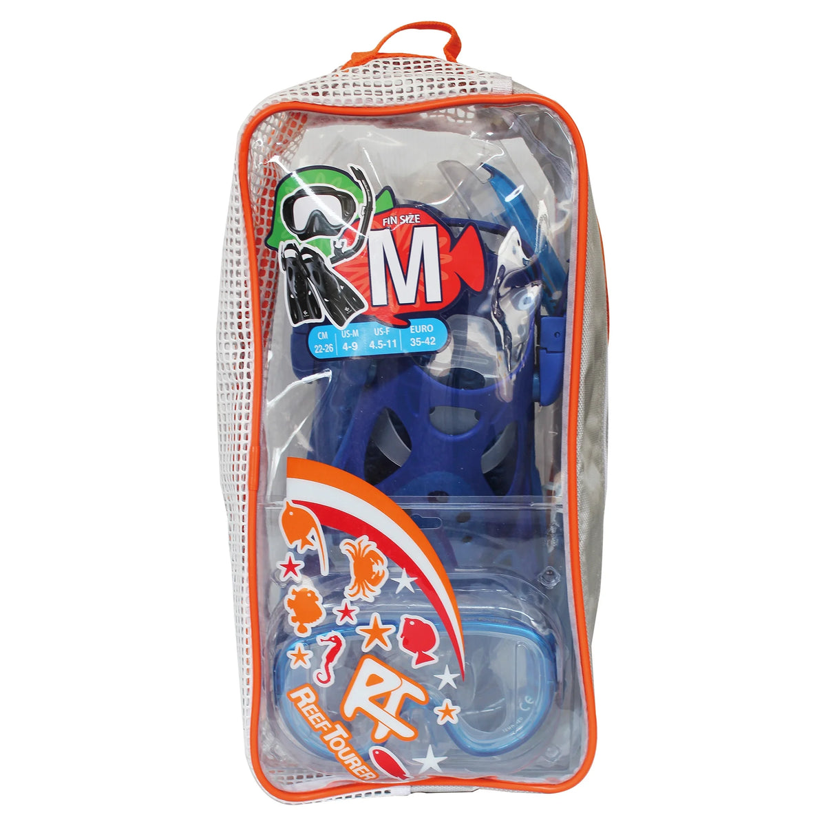 Snorkel and Fin Set with Travel Bag, Black, Medium A1078
