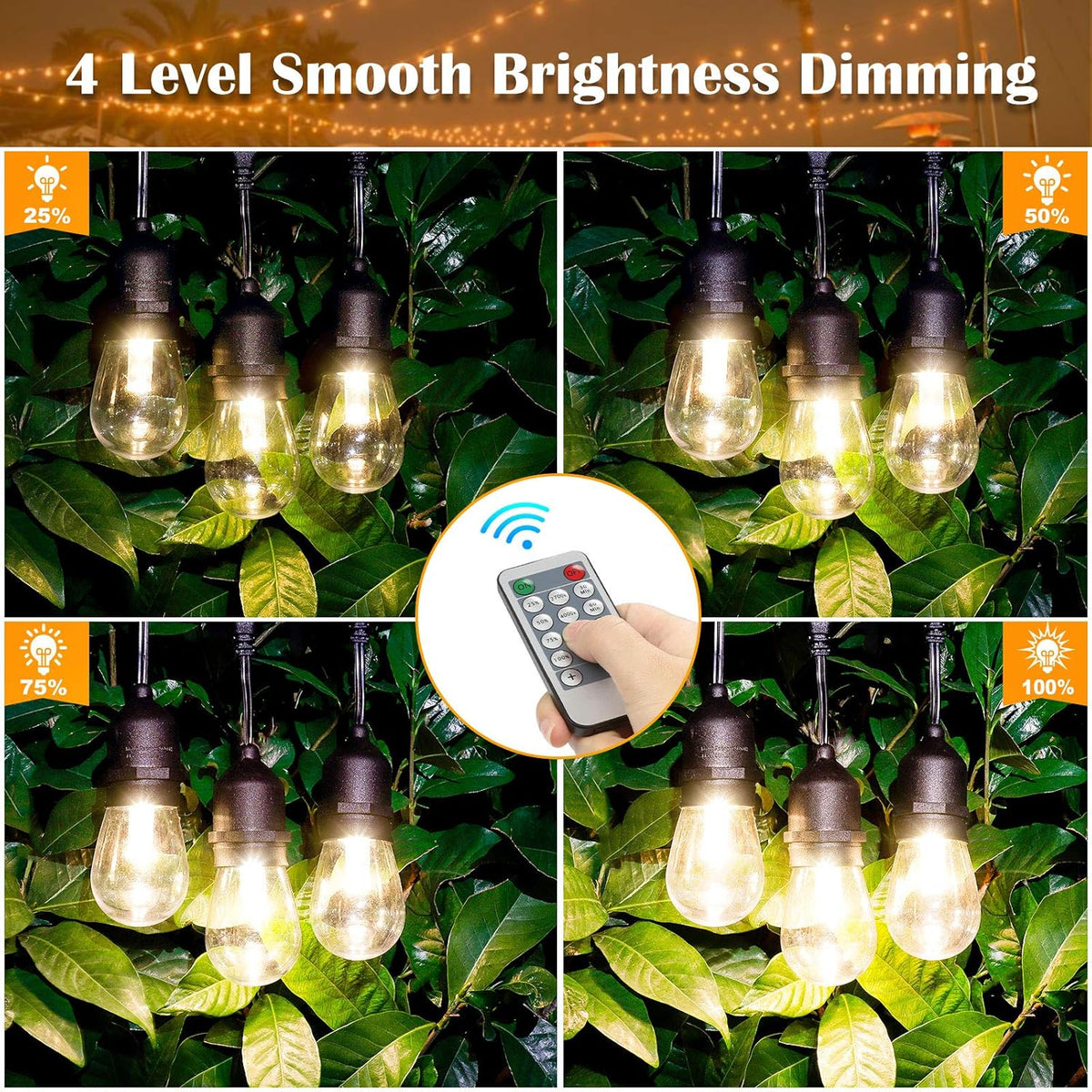 2 Pack 48FT 3-Color Solar String Lights with Remote, 30+5 Waterproof LED Bulbs D48532