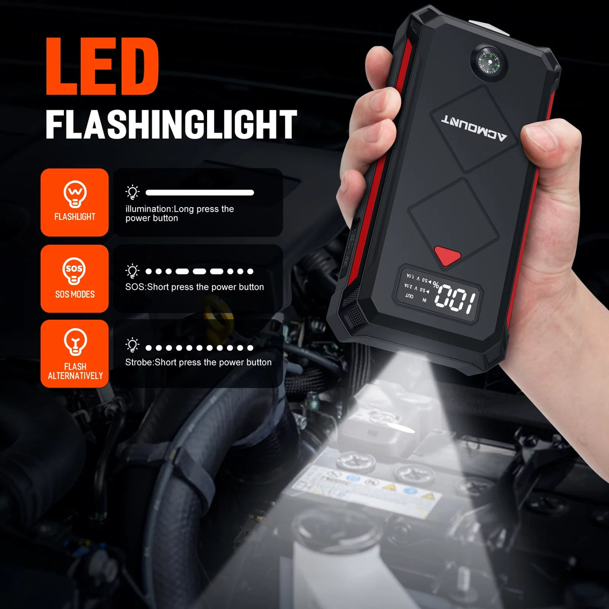 2000A 12V Portable Battery Jump Starter Box with LED Screen M7722