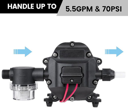 12V 5.5GPM 70PSI Diaphragm Water Pump with Pressure Switch, Pack of 2 S71210