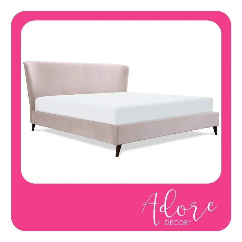King Size Blush Pink Upholstered Platform Bed W341