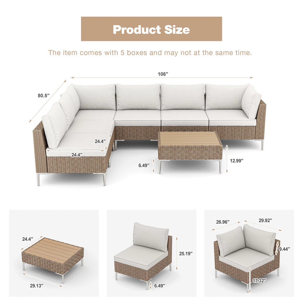 7 Piece Patio Furniture Set with Soft Cushion W415