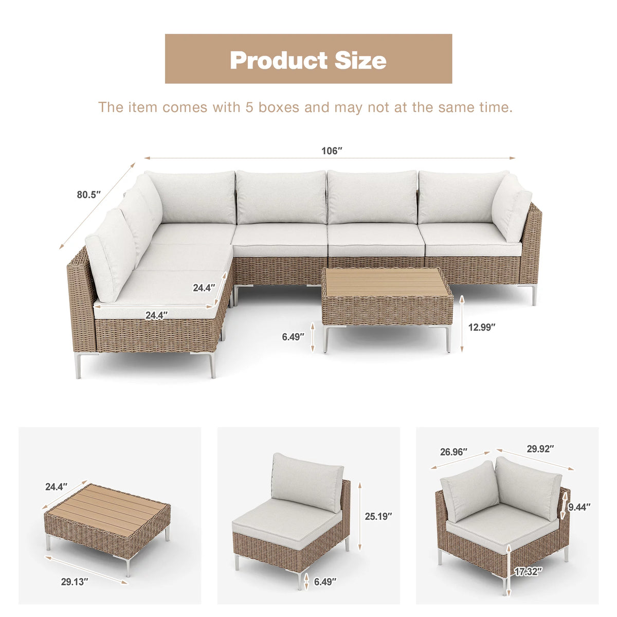 7 Piece Patio Furniture Set with Soft Cushion W415