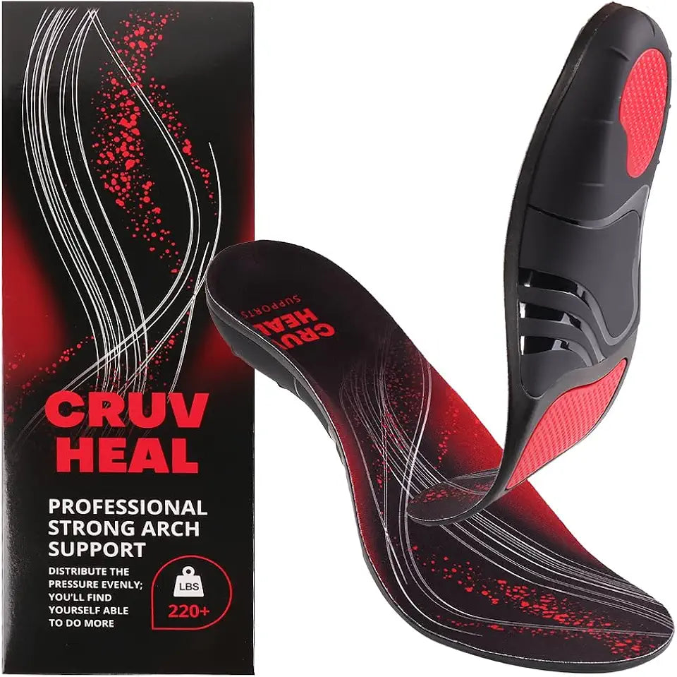 High Arch Insoles for 220+ lbs, Plantar Fasciitis Relief (Charcoal, L) V157161