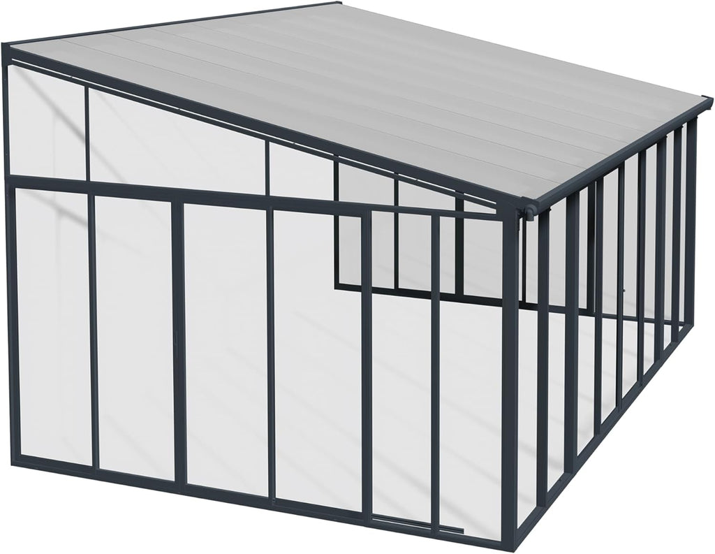 Gray 13x14 Enclosed Patio Cover with Screen Doors DIY Sunroom Kit Lean to Gazebo with Walls UV Protected Polycarbonate Shelter F13493