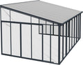 Gray 13x14 Enclosed Patio Cover with Screen Doors DIY Sunroom Kit Lean to Gazebo with Walls UV Protected Polycarbonate Shelter F13493