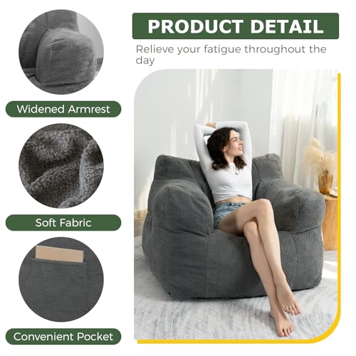Giant Bean Bag Chair with Pocket Armrests F573