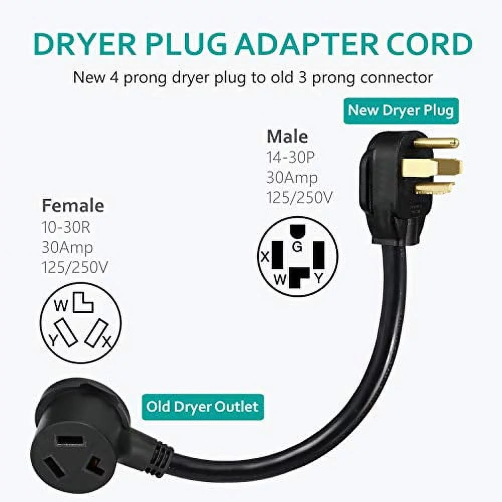 4-Prong Dryer Plug Adapter, NEMA 14-30P to 10-30R, 30A 125/250V 1.5FT L9095