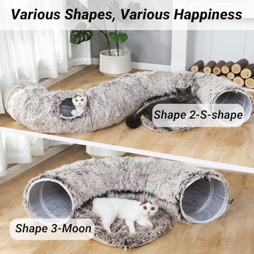 White Plush Collapsible Cat Dog Tunnel Bed L277