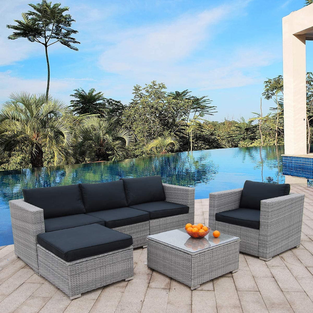 6 Pieces PE Rattan Wicker Outdoor Sofa Conversation Set with Cushions R7281