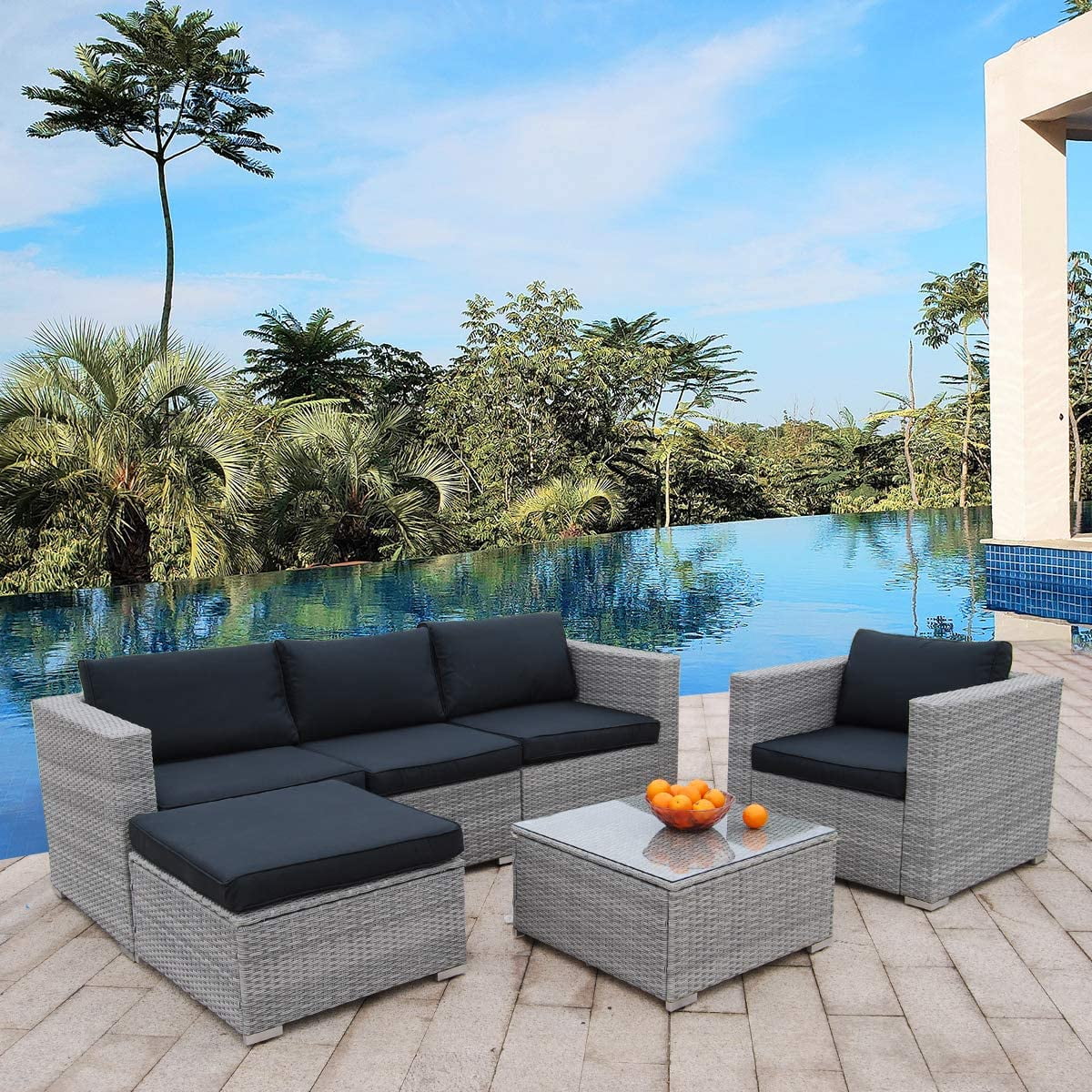 6 Pieces PE Rattan Wicker Outdoor Sofa Conversation Set with Cushions R7281